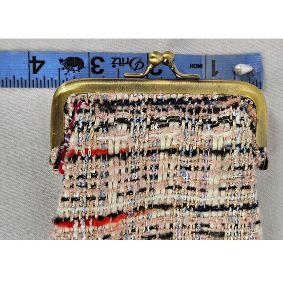 ANTHROPOLOGIE MULTICOLORED TWEED SMALL COIN BAG POUCH - KISS CLASP - PINK LINING - Picture 10 of 10
